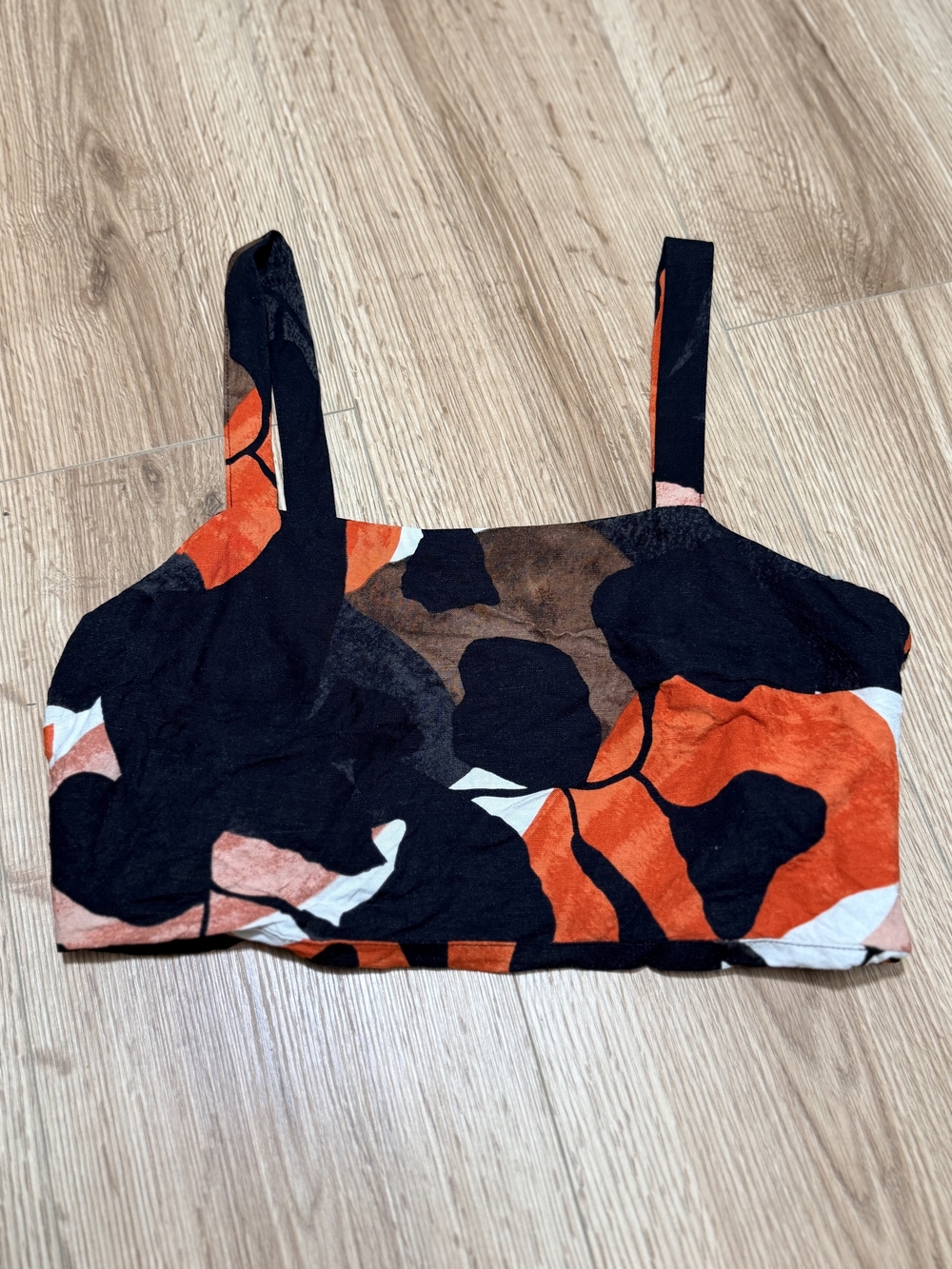 H&M Linen Black & Orange Floral Crop Top